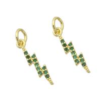 Cúbicos Circonia Colgante Latón Micro pavimenta, metal, Símbolo del rayo, chapado en color dorado, micro arcilla de zirconia cúbica, verde, 3x15x2mm, agujero:aproximado 3mm, Vendido por UD