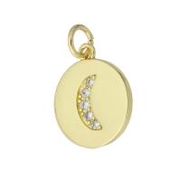 Cúbicos Circonia Colgante Latón Micro pavimenta, metal, Redondo aplanado, chapado en color dorado, micro arcilla de zirconia cúbica, 13x15x1.50mm, agujero:aproximado 3mm, Vendido por UD