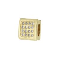 Kubinių Zirconia Mikro Pave Žalvaris Karoliukai, Žalvarinis, Stačiakampis, aukso spalva padengtas, mikro nutiesti kubinių Zirconia, 9x9x4mm, Skylė:Apytiksliai 2mm, Pardavė PC