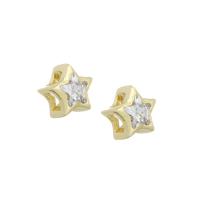 Abalorios de Micro Pavé de Zirconía Cúbica en Latón, metal, Estrella, chapado en color dorado, micro arcilla de zirconia cúbica, 6x6x4mm, agujero:aproximado 2mm, Vendido por UD