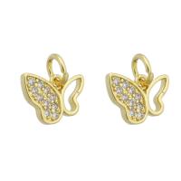 Cúbicos Circonia Colgante Latón Micro pavimenta, metal, Mariposa, chapado en color dorado, micro arcilla de zirconia cúbica & hueco, 9x7x1.50mm, agujero:aproximado 3mm, Vendido por UD