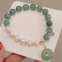 Gemstone Bracciali, giada Birmania, with avventurina verde & perla d'acquadolce coltivata naturalmente & lega in zinco, per la donna, colori misti, Lunghezza Appross. 19 cm, Venduto da PC