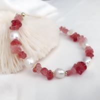 Braccialetti in cristallo naturale, perla d'acquadolce coltivata naturalmente, with Strawberry Quartz & lega in zinco, per la donna, colori misti, Lunghezza Appross. 19 cm, Venduto da PC