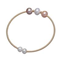 Zink Alloy Bangle Smycken, med Freshwater Pearl, för kvinna, blandade färger, 21-25cm, Säljs av PC