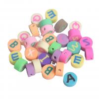 Polimero-Clay-Beads, argilla polimero, Cerchio piatto, stampa, sono di lettere dalla alla Z & DIY, colori misti, 10mm, Appross. 1000PC/borsa, Venduto da borsa