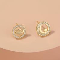 Pendientes de Perno de Aleación de Zinc, Luna y estrella, chapado en color dorado, para mujer & con diamantes de imitación & hueco, libre de níquel, plomo & cadmio, 12x12mm, Vendido por Par