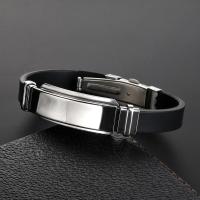 Titanium Staal Bangle, met Leer & Zinc Alloy, plated, anti-vermoeidheid & voor vrouw, zwart, Lengte 22.5 cm, Verkocht door PC