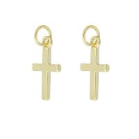 Ottone croce pendenti, placcato color oro, 8x15x1mm, Foro:Appross. 3mm, Venduto da PC