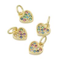 Cúbicos Circonia Colgante Latón Micro pavimenta, metal, Corazón, chapado en color dorado, micro arcilla de zirconia cúbica, multicolor, 7x8x2mm, agujero:aproximado 3mm, Vendido por UD