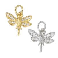 Messing hanger met micro-paved kubieke zirconia's, Dragonfly, plated, micro pave zirconia, meer kleuren voor de keuze, 15x12x3mm, Gat:Ca 3mm, Verkocht door PC