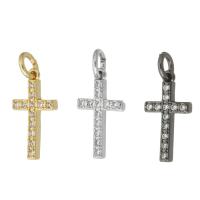 Cubique Pendentif en laiton zircon pavent, croix, Placage, pavé de micro zircon, plus de couleurs à choisir, 8.50x16x2mm, Trou:Environ 2mm, Vendu par PC