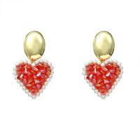 Pendientes de Cristal, metal, con Cristal & Perlas plásticas, Corazón, chapado en oro de 14 K, Joyería & para mujer, libre de níquel, plomo & cadmio, 41x24mm, Vendido por Par