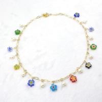 Collier Murano, chalumeau, avec perle de plastique & alliage de zinc, unisexe, couleurs mélangées, Longueur 50 cm, Vendu par PC