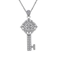 Partículas de aço camisola, with 1.18Inch extender chain, Chave, micro pavimento em zircônia cúbica & para mulher, cor original, 24x56mm, comprimento Aprox 22.05 inchaltura, vendido por PC