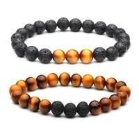 Edelsteen armbanden, Tiger Eye, met Lava, Ronde, mode sieraden & uniseks & verschillende stijlen voor de keuze, 8mm, Lengte Ca 7.3 inch, Verkocht door PC