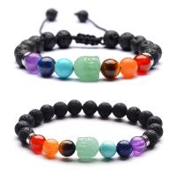 Bracelets de pierres précieuses, lave volcanique, avec aventurine vert, bouddha, unisexe & styles différents pour le choix, 8mm, Longueur Environ 7.3 pouce, Vendu par PC