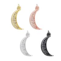 Terningformet Zirkon Micro Pave Messing vedhæng, Moon, forgyldt, Micro Pave cubic zirconia, flere farver til valg, 8x14x2mm, Hole:Ca. 1mm, Solgt af PC