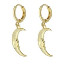 Boucle d’oreille goutte strass Hoop, laiton, lune, Placage de couleur d'or, pour femme, 31mm, Vendu par PC