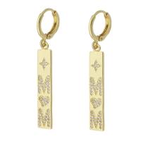 Huggie hoepel Drop Earrings, Messing, Rechthoek, gold plated, met brief patroon & micro pave zirconia & voor vrouw, 44mm, Verkocht door pair