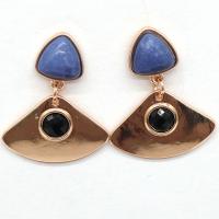 Boucles d'oreilles pendantes en laiton, avec Lapis lazuli, Placage de couleur d'or, bijoux de mode & pour femme & avec strass, protéger l'environnement, sans nickel, plomb et cadmium, 30x35mm, Vendu par paire