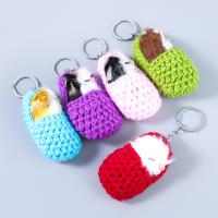 Fur Ball Pom Pom Keychain Zinc Alloy with Cotton Thread & Plush Animal fashion jewelry & for woman Sold By PC