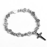 Sinc Alloy Bracelet, Cross, unisex, airgid, nicil, luaidhe & caidmiam saor in aisce, 8mm,6mm, Fad Thart 7.09 Inse, Díolta De réir PC