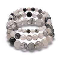 Black Rutilated Quartz Armband, Ronde, uniseks & verschillende grootte voor keus, Verkocht door PC