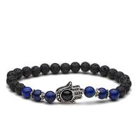 Bráisléid gemstone, Lava, le Lapis Lazuli, Hand, jewelry faisin & unisex, 6mm, Fad Thart 7 Inse, Díolta De réir PC