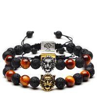 Gemstone Armbånd, Lava, med Tiger Eye, Lion, mode smykker & Unisex, flere farver til valg, 8mm, Længde Ca. 7 inch, Solgt af PC