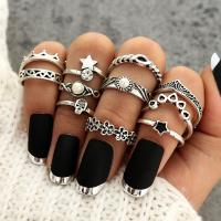 Zink Alloy Ring Set, med Plast Pearl, antik silver pläterad, elva stycken & mode smycken & för kvinna & med strass, nickel, bly och kadmium gratis, Säljs av Ställ