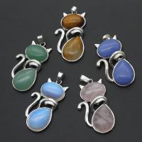 Gemstone Vedhæng Smykker, Ædelsten, med Zinc Alloy, Cat, flere farver til valg, 48x32x7mm, Solgt af PC