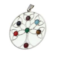 Gemstone Vedhæng Smykker, Ædelsten, med Zinc Alloy, Runde, blandede farver, 42x38x3mm, Solgt af PC