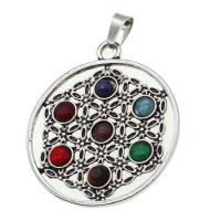 Gemstone Pendants Jewelry with Zinc Alloy Round mixed colors Sold By PC