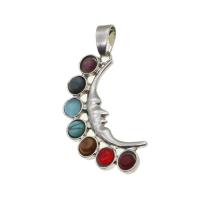 Gemstone Vedhæng Smykker, Ædelsten, med Zinc Alloy, Moon, blandede farver, 37x16x4mm, Solgt af PC