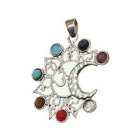 Gemstone Vedhæng Smykker, Ædelsten, med Zinc Alloy, blandede farver, 39x35x3mm, Solgt af PC