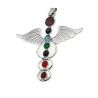 Gemstone Vedhæng Smykker, Ædelsten, med Zinc Alloy, blandede farver, 56x56x4mm, Solgt af PC