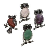 Gemstone Vedhæng Smykker, Ædelsten, med Zinc Alloy, Owl, flere farver til valg, 47x35x11mm, Solgt af PC