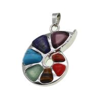 Gemstone Hängen Smycken, Ädelsten, med Zink Alloy, blandade färger, 38x29x6mm, Säljs av PC