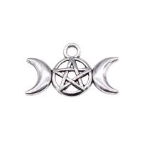 Pendants Sinc Alloy Gealach, Moon agus Star, dath airgid antique plátáilte, seanré & unisex & log, nicil, luaidhe & caidmiam saor in aisce, 22x13mm, Díolta De réir PC