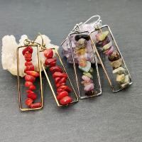 Boucles d'oreilles en pierres précieuses, alliage de zinc, avec tourmaline, rectangle, Placage, Vintage & pour femme, plus de couleurs à choisir, protéger l'environnement, sans nickel, plomb et cadmium, 15.50x55mm, Vendu par paire