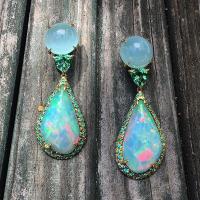 Opal Buail Earring, le Ciúbach Zirconia & Sinc Alloy, Teardrop, dath an óir plated, do bhean & le rhinestone, dathanna measctha, 13.50x43mm, Díolta De réir Péire