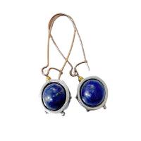 Lapis Lazuli Drop Earring, met Zinc Alloy, Ronde, plated, Vintage & voor vrouw, blauw, 15x45mm, Verkocht door pair