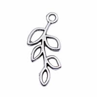 Pendants Sinc Alloy Leaf, Brainse, dath airgid plated, jewelry faisin, airgid, nicil, luaidhe & caidmiam saor in aisce, 25x11mm, Díolta De réir PC