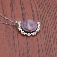 Collier de quartz, laiton, avec améthyste & alliage de zinc, Placage de couleur argentée, avec strass, violet, protéger l'environnement, sans nickel, plomb et cadmium, Longueur 15.75 pouce, Vendu par PC