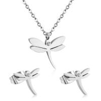 Nerezová ocel šperky Soupravy, 304 Stainless Steel, Dragonfly, módní šperky & pro ženy & s drahokamu, více barev na výběr, 12mm*10mm,11mm*10mm, Délka Cca 17.72 inch, Prodáno By nastavit