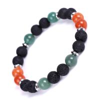 Gemstone Bracciali, lava, with turchese & avventurina verde & avventurina rossa, Cerchio, unisex & stili diversi per la scelta, 8mm, Lunghezza Appross. 7.4 pollice, Venduto da PC