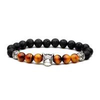 Gemstone Armbånd, Lava, med Tiger Eye, Leopard, mode smykker & Unisex, 8mm, Længde Ca. 7.3 inch, Solgt af PC