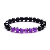 Gemstone Armbånd, Sort Agate, med Ametyst, Runde, mode smykker & Unisex, 8mm, Længde Ca. 7.3 inch, Solgt af PC