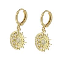 Boucles d'oreilles en laiton zircon cubique pavent, Placage de couleur d'or, pavé de micro zircon & pour femme, 28mm, Vendu par paire