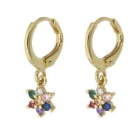 Boucles d'oreilles en laiton zircon cubique pavent, fleur, Placage de couleur d'or, pavé de micro zircon & pour femme, multicolore, 24mm, Vendu par paire